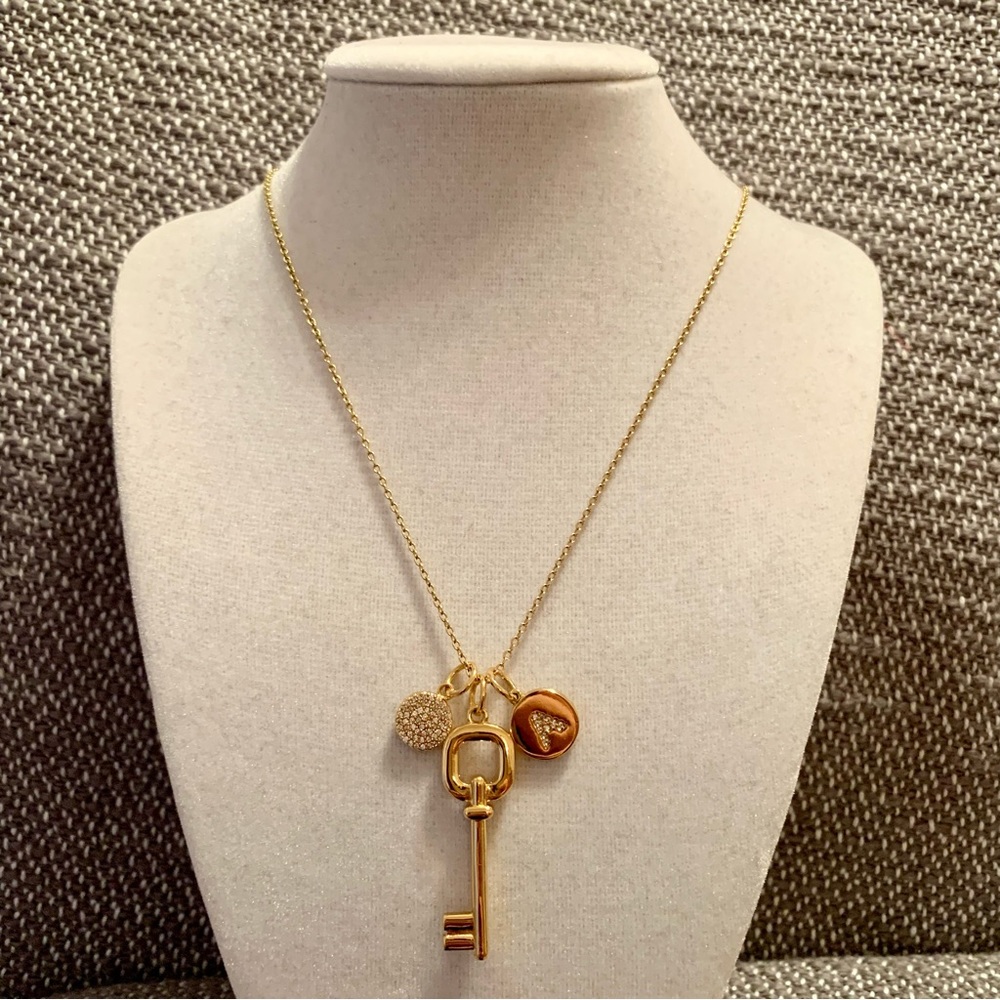 BaubleBar Gold Tone Charm Necklace with 3 Interchangeable Charms Customizable